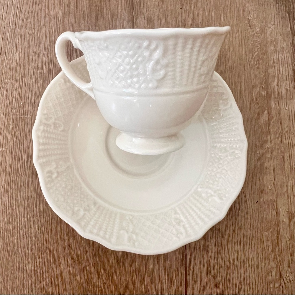 Vtg 20s Lenox Washington Wakefield White Embossed‎ Basketweave Footed Cup Saucer